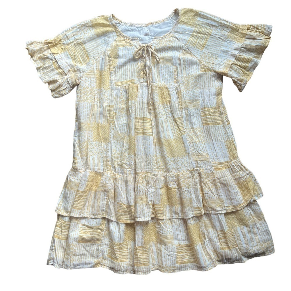 Caslon Womens Yellow White Patchwork Print Ruffle Minidress size X-Large - Picture 8 of 12